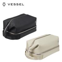 VESSEL ベゼル メンズ ゴルフ ポーチ SKYLINE LUX Toiletry 24SS エンボス加工 ２段式トラベルポーチ 合成皮革 ブラック ナチュラル | ベスポ