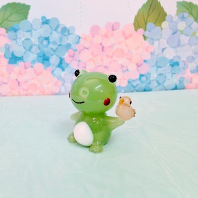 かえる　ガラス細工　ミニチュア ガラス細工 カエル（S) と蓮の葉 ミニチュア 雑貨 置物 小物 蛙