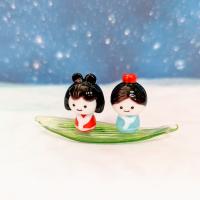 ガラス細工　織姫と彦星（笹舟付）七夕　ミニチュア　雑貨　置物　小物