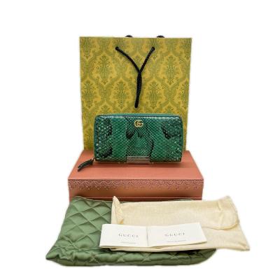 GUCCI グッチ 長財布 パイソン GG ラウンドファスナー ロゴ グリーン