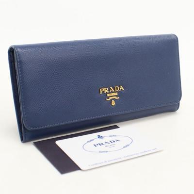 【良品】PRADA　プラダ　サフィアーノ　レザー　メタルバー　長財布　ブルー PRADA レディース財布（色：ブルー系）｜ファッション おすすめ人気