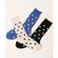 靴下 ソックス レディース 長め 丈 花 フラワー 柄 おしゃれ コーデ ギフト プレゼント ラテミルククルーデイジーソックス | ブルーブルーエYahoo!店