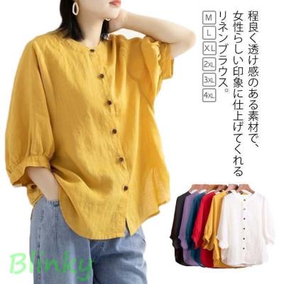 7分袖 ノーカラー ブラウス（サイズ（S/M/L）：L）のおすすめ人気商品 
