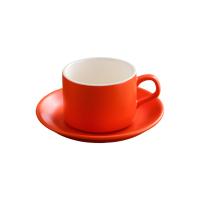 ラテカップ おしゃれ ラテアート ラテ カプチーノカップ カップソーサーセット  コーヒーカップ マグカップ 陶器 オレンジ 220ml FUN COFFEE (co-0038-1) | Fun Coffee