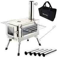 SENQI 薪ストーブ 折りたたみ キャンプ 耐熱ガラス・煙突・グリッド棚