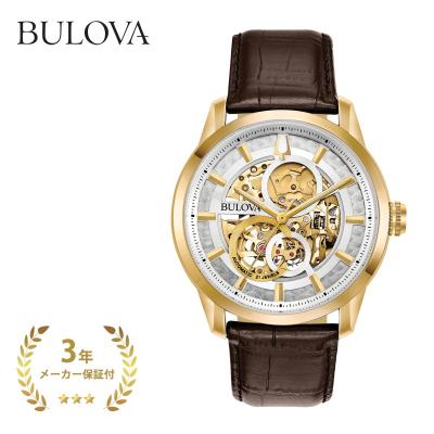 ♣️BULOVA ブローバ 腕時計 ゴールドメッキ 手巻き 革ベルト メンズ メンズ腕時計 革ベルト（BULOVA）（文字盤カラー：ゴールド系