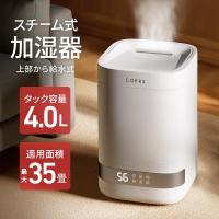 蒸気式加湿器 4.0L 大容量 スチーム式 上から給水可能 最大35畳対応 ガラスタンク 高温除菌 蒸気 卓上/オフィス用 静音 省エネ ホワイト オシャレ お手入れ簡単
