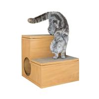 HappyDays キャットステップ2段 爪とぎ付き 高密度 猫用 階段 猫ハウス 高齢猫 怪我防止 耐荷重10kg 滑り止め | ボンニュイ ヤフー店
