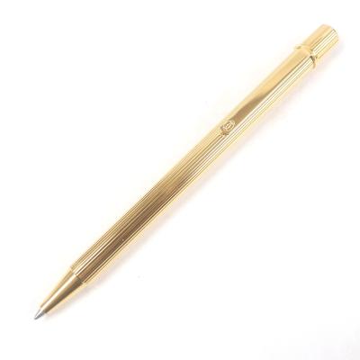 極美品◆Cartier カルティエ ヴィンテージ トリニティ ストライプ柄 ロゴ刻印入り キャップ式 ボールペン ゴールド 仏製 箱・ケース付き 極美品◇Cartier カルティエ ヴィンテージ トリニティ ストライプ柄