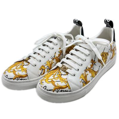 極美品▲VERSACE ヴェルサーチ メドゥーサ バロッコプリント レースアップ レザー スニーカー シューズ ホワイト 41 メンズ 極美品△VERSACE ヴェルサーチ メドゥーサ バロッコプリント レース