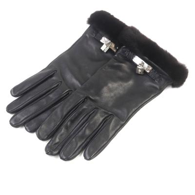 美品　HERMES エルメス　レザーグローブ　手袋　羊革　シルク　ブラック 楽天市場】エルメス HERMES レザー グローブ 手袋 ラムスキン