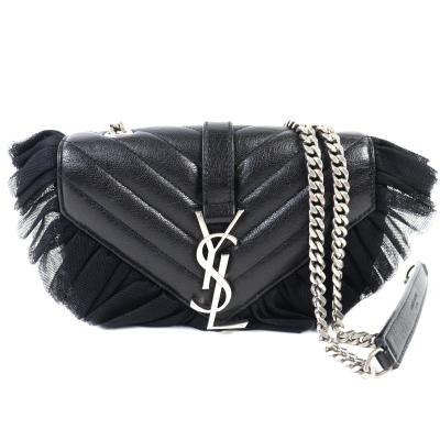 新品同様 サンローラン SAINT LAURENT ラウンド チェーン ショルダー バッグ 型押し レザー ブラック 357400 90302930 サンローラン SAINT LAURENT バッグ 2WAY ハンドバッグ ショルダー