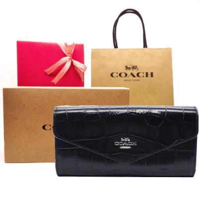 ⌘箱付き・新品・未使用・正規品⌘ COACH 長財布 ブラック クロコダイル柄 コーチ COACH 財布 メンズ 長財布 二つ折り 本革 レザー 長財布
