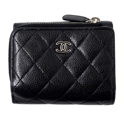 【極美品】CHANEL 三つ折り財布 キャビアスキン マトラッセ ココ ブラック マトラッセ シャネル 財布 レディース 三つ折り財布 コンパクト