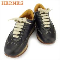 エルメス （HERMES） レザー スニーカー シューズ 靴 ＃37.5 ブラック 