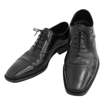 美品 エルメネジルドゼニア Ermenegildo Zegna 現行高級タグ キャップトゥ つま先スクエア レースアップ シューズ メンズ 黒 8 1/2 EE 26.5‐27cm 美品 エルメネジルドゼニア 現行高級タグ キャップトゥ つま先スクエア