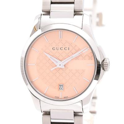 【美品・電池新品】GUCCI 102 スクエア ピンクシェル レディース GUCCI（グッチ） GUCCI 102/YA102541 Gミニ ダイヤベゼル クォーツ