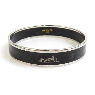HERMES　エルメス　エマイユバングル　シルバー×ブラック HERMES エルメス エマイユPM 七宝焼き バングル シルバー
