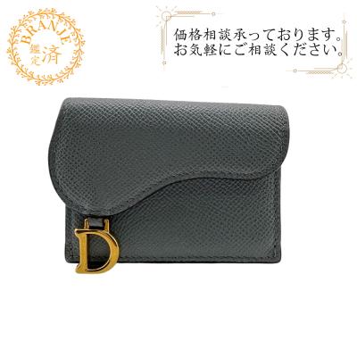 未使用　Christian Dior レザー三つ折り財布　がま口　黒×茶 がま口財布 本革 ミニ財布 三つ折り財布 シュリンクレザー 牛本革