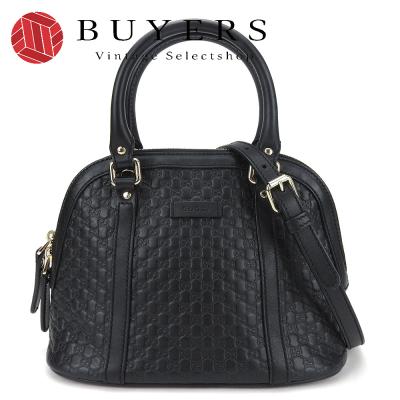 グッチ マイクロGG シマ レザー ショルダーバッグ 黒