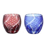 切子グラス　ペアセット　切子猪口ペア　切子ぐい呑み　おちょこペア　ギフトＢＯＸ入り　菊つなぎ