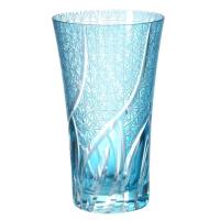 切子ビールグラス　レークブルー　400cc　淡い水色　ガラスグラス　タンブラー　コップ　おしゃれ　かわいい　菊つなぎ　ビアグラス