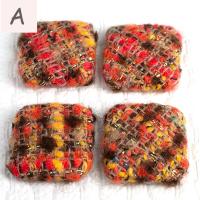 在庫処分 ボタン カボション スラブ ツイード調 平スクエア 4個