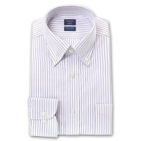 CHOYA SHIRT FACTORY スリムフィット アポロコット 長袖 ワイシャツ メンズ 形態安定加工 パープルストライプ ボタンダウン | CHOYA シャツ
