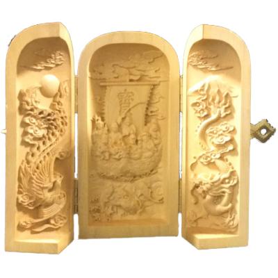 八角三尊台座　釈迦三尊用 獅子・象付き ◆白檀 木彫 仏像付属品 八角三尊台座 釈迦三尊用 獅子・象付き ◇白檀 木彫 仏像付属品 八角三