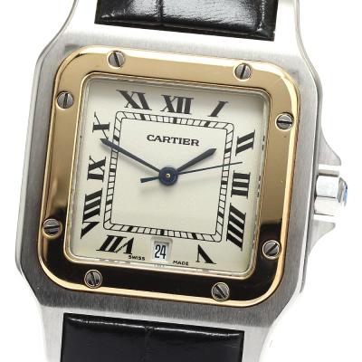 美品 Cartier カルティエ　サントス ドゥ シルバー レザー ブラック カルティエ サントスドゥカルティエ LM レザーベルト ブラック