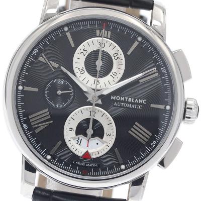 純正バンド新品　希少　 MONTBLANC 機械式クロノグラフ ブラック モンブラン 時計 革ベルト（腕時計、アクセサリー） | ファッション の