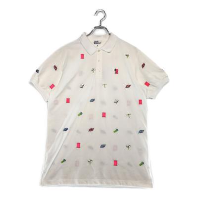 美品✨ジャックバニー ドラみちゃん　花　半袖ポロシャツ L 総柄　白　メンズ Jack Bunny!! ジャックバニー 半袖ポロシャツ 白×ネイビー