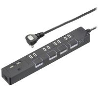 オーム電機 節電タップ光る押しボタンスイッチ雷ガード4個口 USBポート付き 2m ブラック HS-TPKU42K-22 | cocoatta