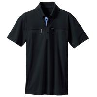 AITOZ(アイトス):ボタンダウンダブルジップ半袖ポロシャツ (男女兼用) ブラック SS 10602 吸汗速乾 10602 | イチネンネット(インボイス対応)