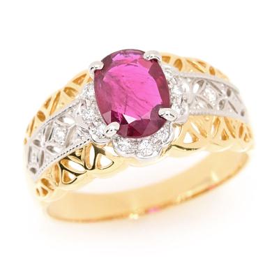 1.21ct天然ルビーリング 16号 K18YG Pt900 合計1.21ct天然ダイヤ  