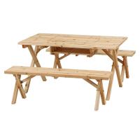 ガーデンテーブル BBQテーブル＆ベンチセット コンロスペース付 木製 | お弁当グッズのカラフルボックス