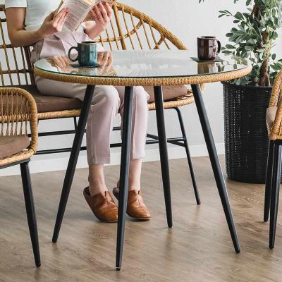 カフェテーブル 直径80cm ラタン調 ガラス マーレ （ テーブル