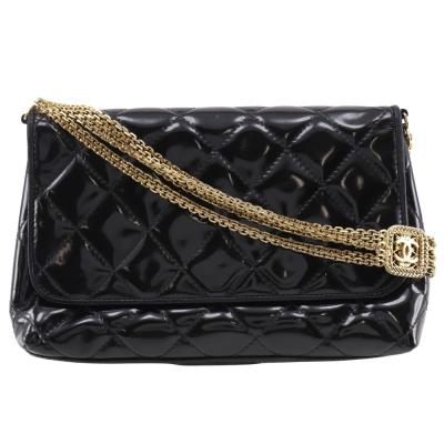 CHANEL シャネル エナメル チェーンバッグ 2way シルバー ブラック CHANEL エナメルチェーンバッグ シルバー ブラック レディース
