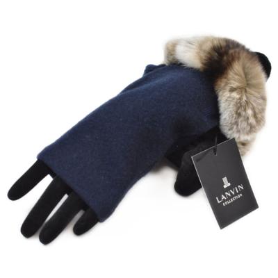 新品未使用タグ付き LANVIN en Blue カシミヤ リボン ファー手袋 28-q4511_1.jpg