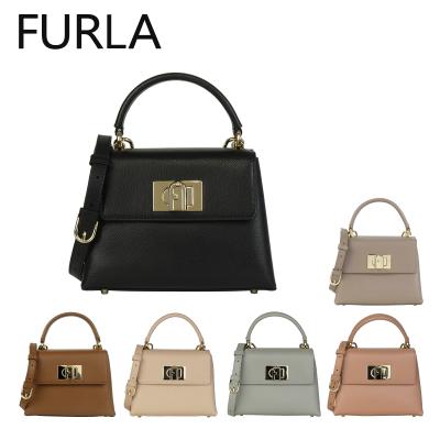 【美品】フルラ　ミニボストンバッグ　手提げ　肩掛け　大容量　ゴールドロゴ金具　茶 美品】フルラ ミニボストンバッグ 手提げ 肩掛け 大容量