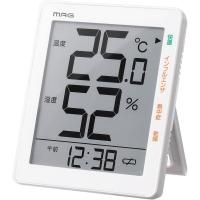 ノア精密 MAG マグ 温湿度計 TH-105WH ホワイト 温度 湿度 時間 見やすい 割れにくい 置掛両用 置掛両用 電池交換お知らせ表示 時計 デジタル | ダイユーエイト.com