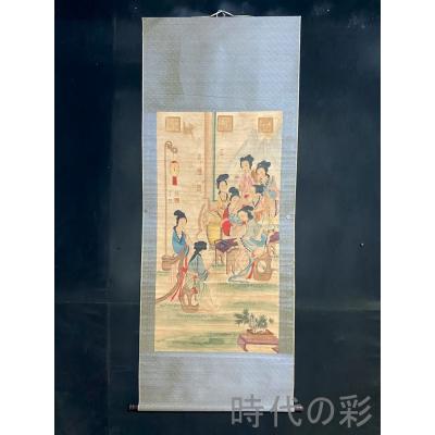 中国古美術 五代 周文矩款 人物画 水墨画 掛軸 絹布 唐物 古画 書画 肉筆 中国古美術 五代 周文矩款 人物画 水墨画 掛軸 絹布 唐物 古画