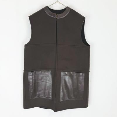 【希少】Drawerドゥロワー 毛皮 レザーノースリーブ コート ジレ ベルト付 希少】Drawerドゥロワー 毛皮 レザーノースリーブ コート ジレ ベルト