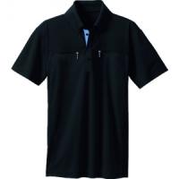 アイトス ボタンダウンダブルジップ半袖ポロシャツ(男女兼用) ブラック SS AZ10602010SS | 電材堂ヤフー店