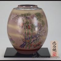 九谷焼 花瓶 金箔鶴連山 8号 花台付 ( 名入れ有料 ガラス フラワー 