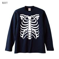 スケルトン 骨柄 スカル 袖リブ無し トップス カットソー 長袖 メンズ