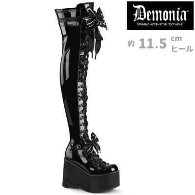 激レアDemonia デモニア 厚底 ウェッジソール ブーツ 蛇柄 チャーム付