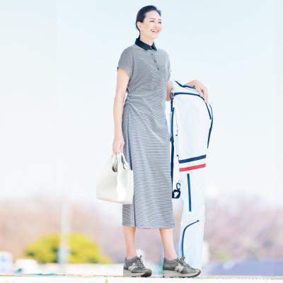 配色ポロ襟ボーダーワンピ—ス ワンピース マキシワンピース ロングワンピース 383201 dinos（ディノス） 配色ポロ襟ボーダーワンピ―ス ワンピース マキシ