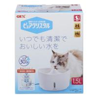 猫用給水器 ピュアクリスタル GEXピュアクリスタル 1.5L 猫用 ホワイト 猫 食器 水分補給 軟水 カートリッジ   除去 着脱 簡単 健康水 | PET THREE Yahoo!店