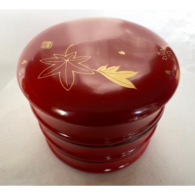 木製 重箱 漆塗 春秋蒔絵つづみ型 丸三段重 緑 15cm 朱内摺漆 香川漆器 国産 木製 重箱 おせち 本漆塗 春秋蒔絵つづみ型 丸三段重 金 5寸 15cm